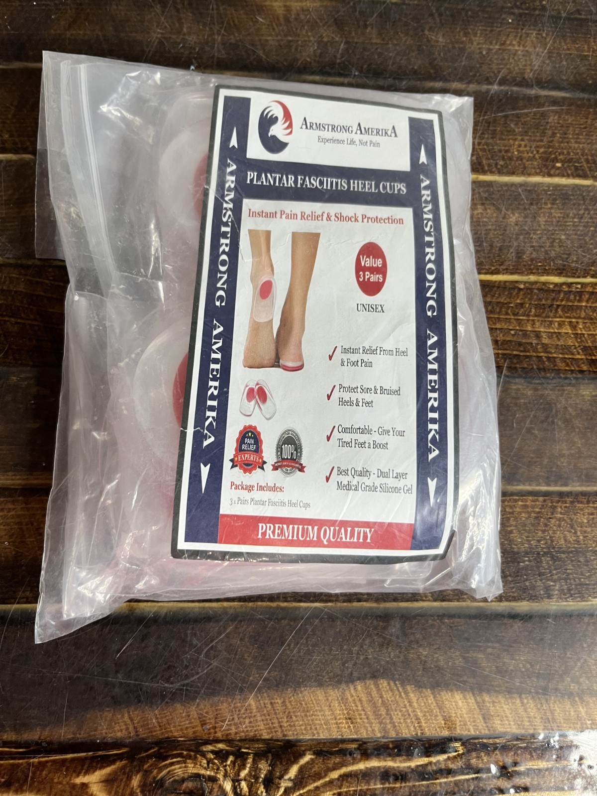 Armstrong Amerika Silicone Heel Cups 3 Pair S/M Plantar Fasciitis Relief NEW