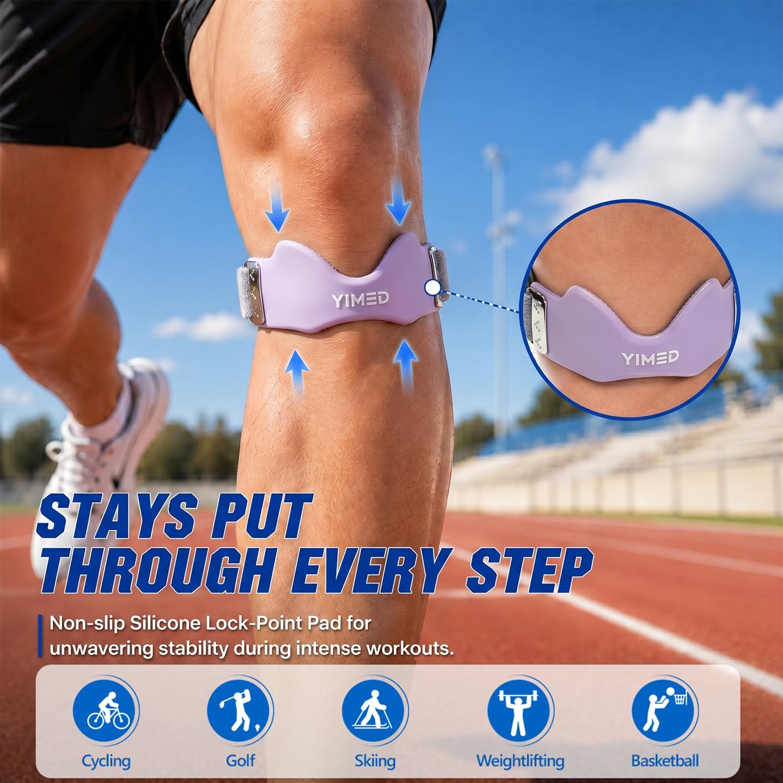 Patellar Tendon Support Strap, Silicone Knee Band for Pain Relief, Purple
