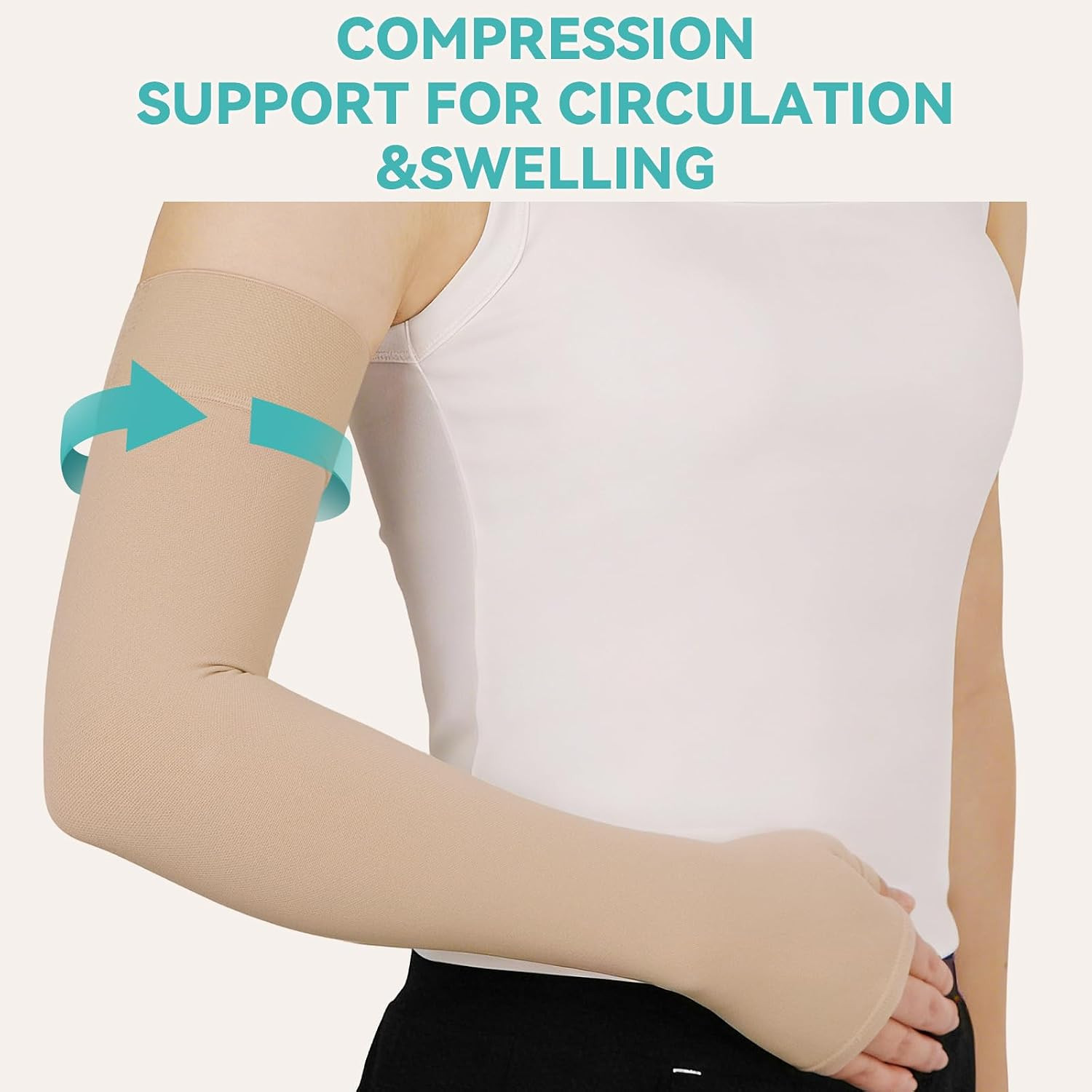 Lymphedema Compression Arm Sleeves for Women Men with Gauntlet, 20-30 mmHg Gradu