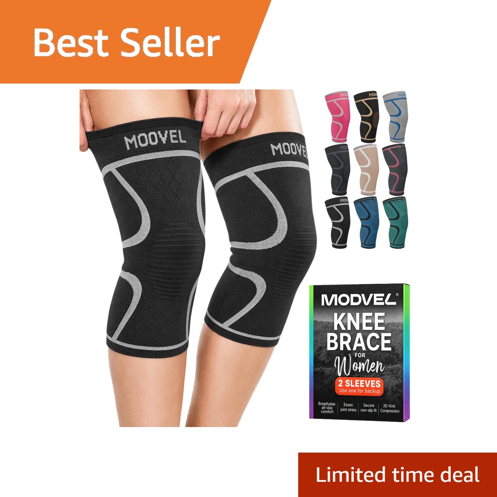 Modvel Knee Brace Black/White Large Set A 2 Pack