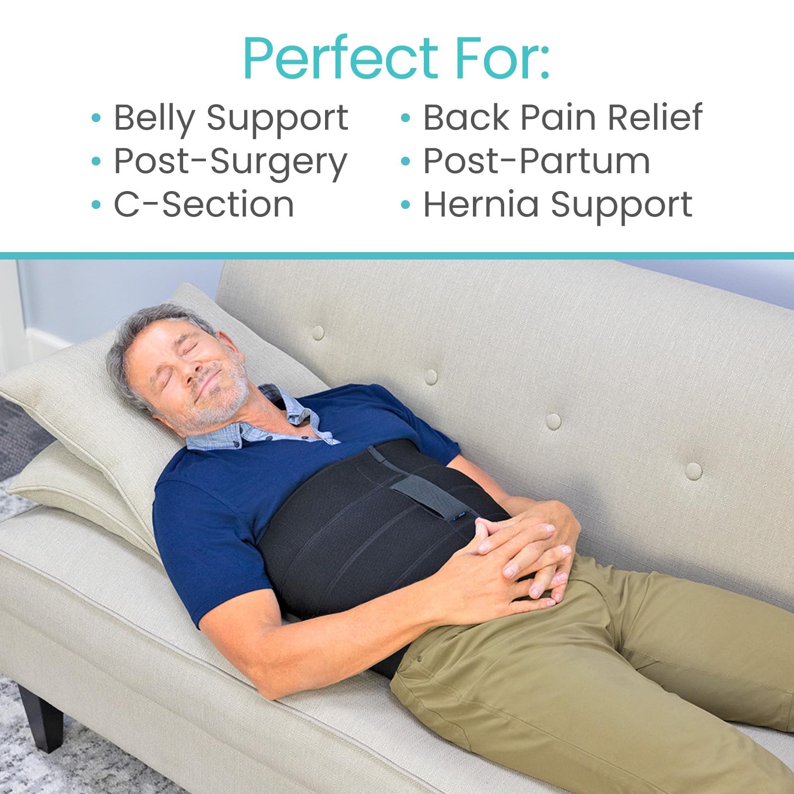 Vive Abdominal Binder Post Surgery (4 58” – 70” Abdomen Circumference, Black