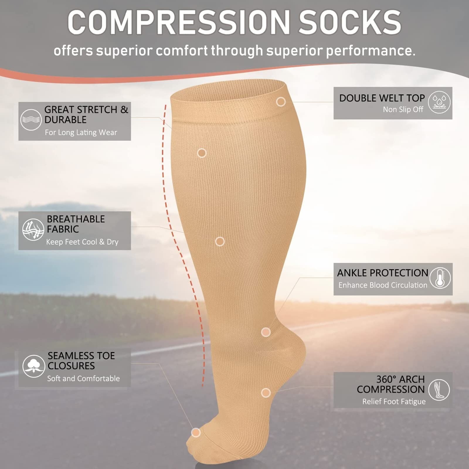 2 Pack Plus Size Compression Socks for Women and Men, 20-30mmhg Extra Large W…