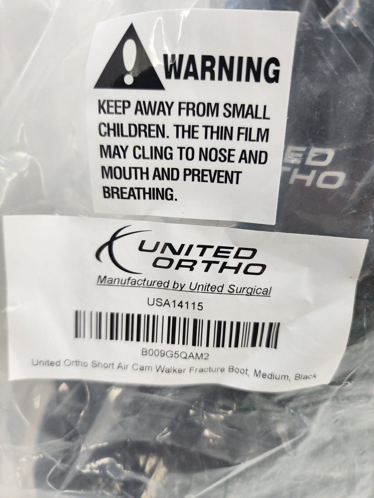 UNITED ORTHO Short Air Cam Walker Fracture Boot Black Fits Left or Right S/M
