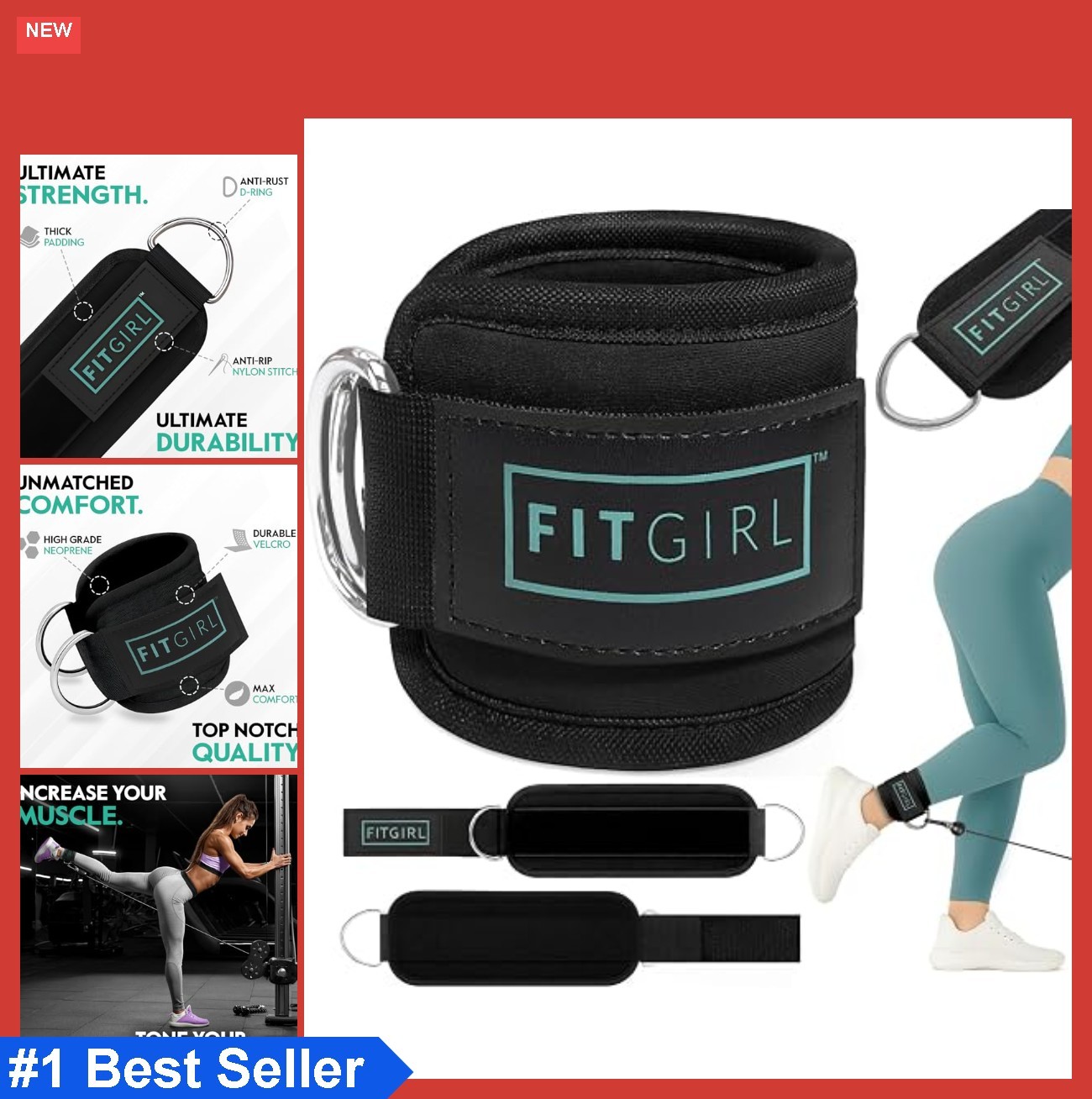 Ankle Strap for Cable Machine Neoprene Padding Comfort Gym Exercise Leg Workouts