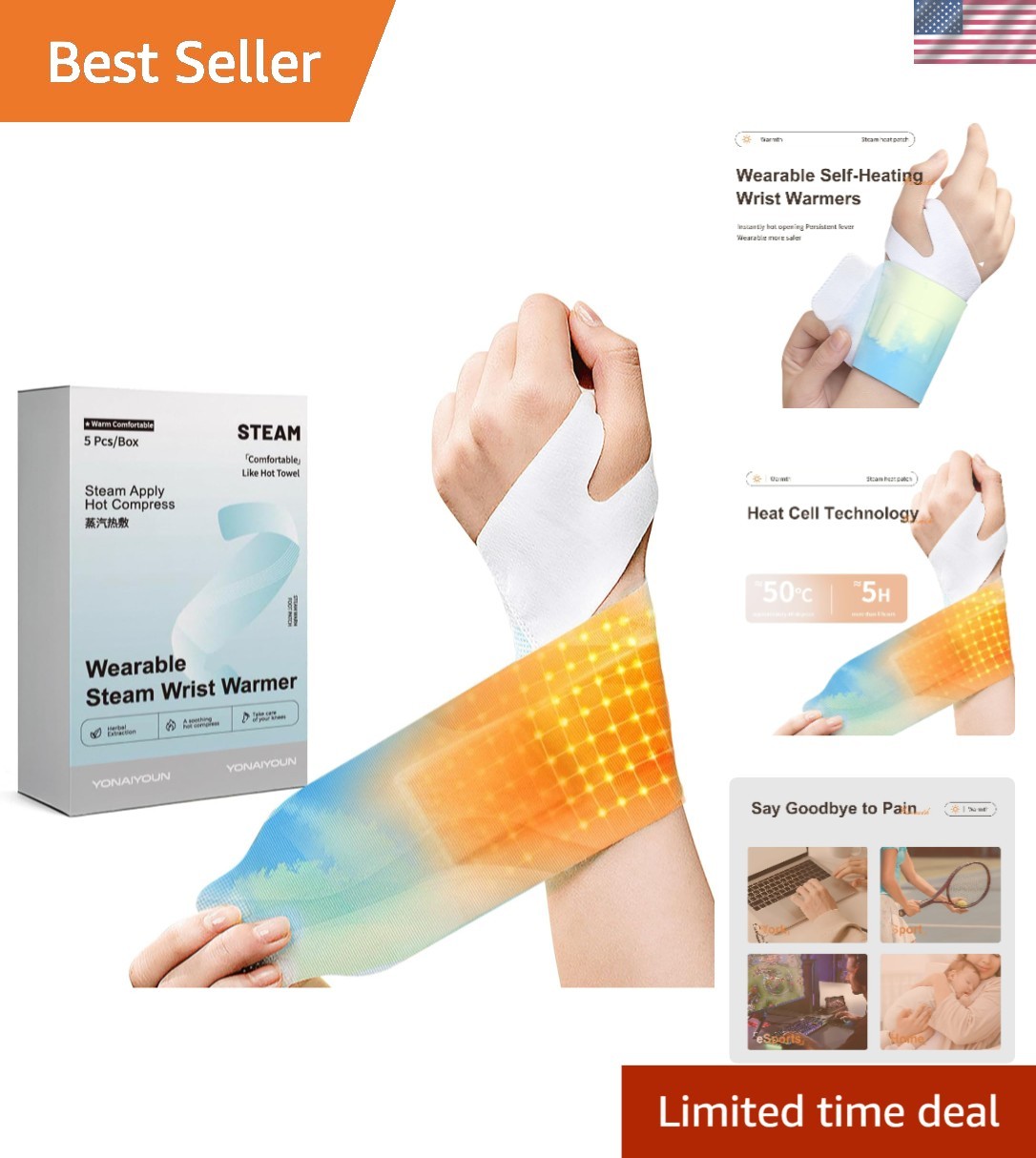 Portable Heat Wrap Wrist Warmers – 5 Pack for Rapid Pain Relief and Flexibility