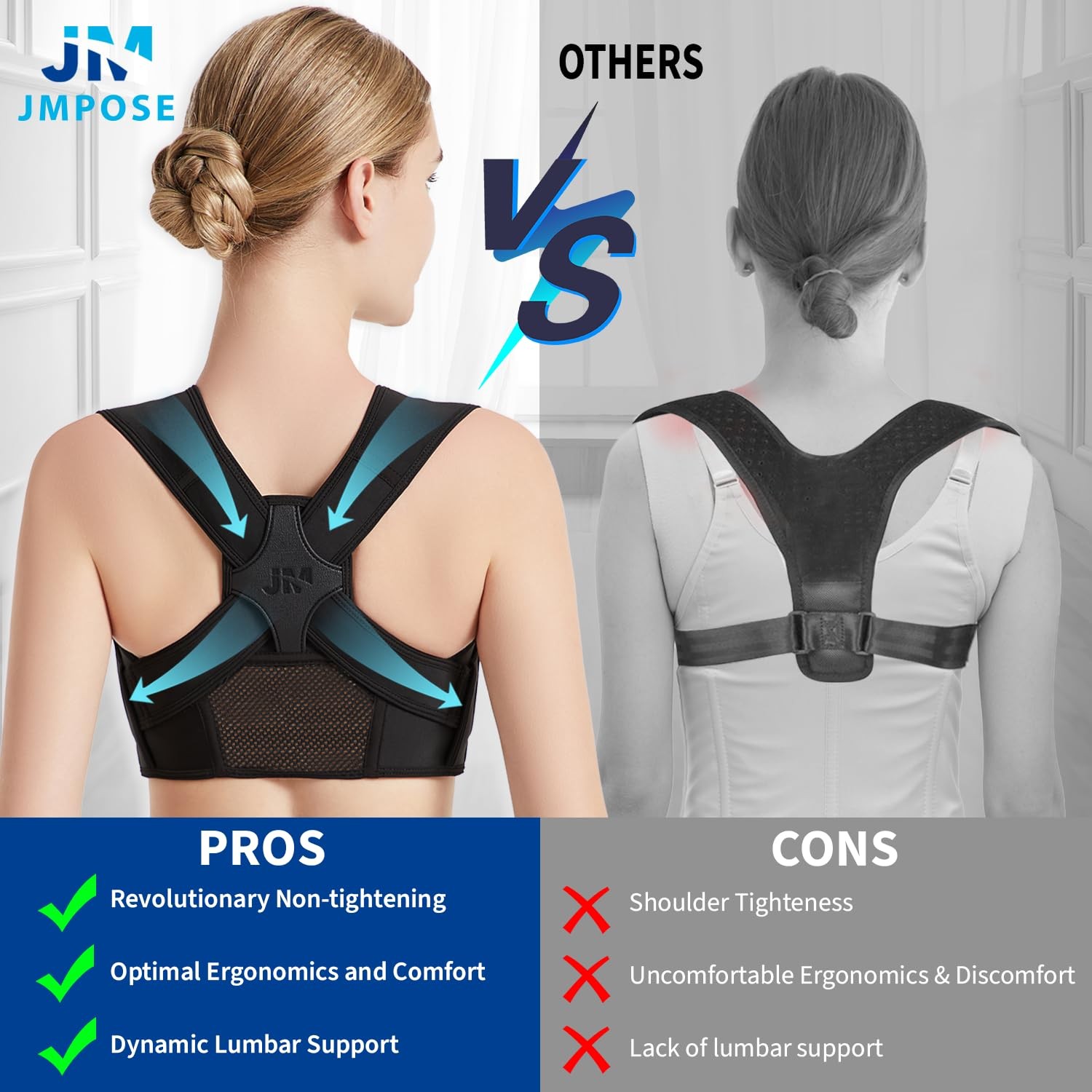 JMPOSE Posture Corrector for Back Support: Adjustable Shoulder L/XL, Black
