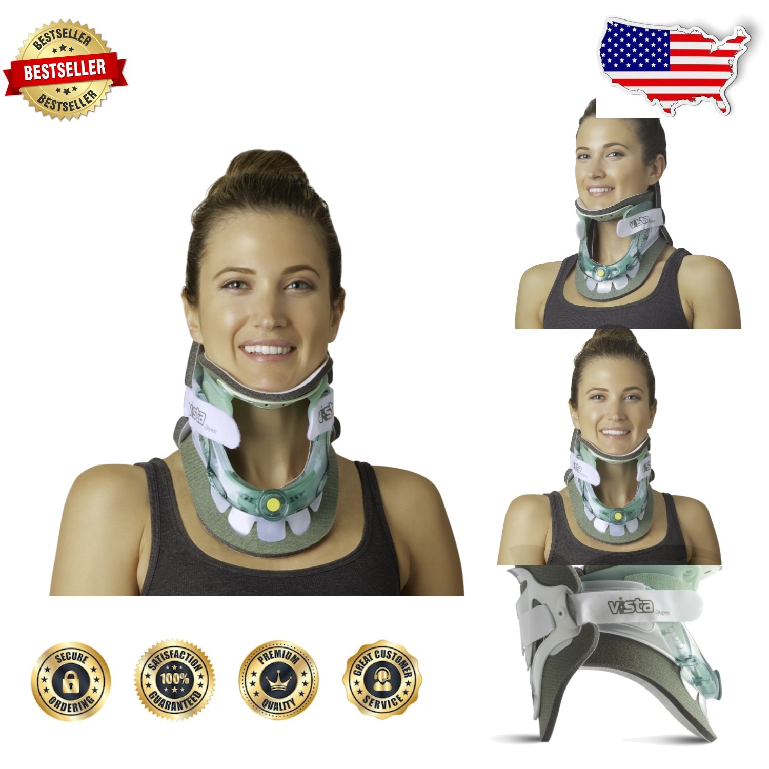 Vista Cervical Collar – Adjustable Neck Brace, 6 Heights, Soft Cotton Padding…