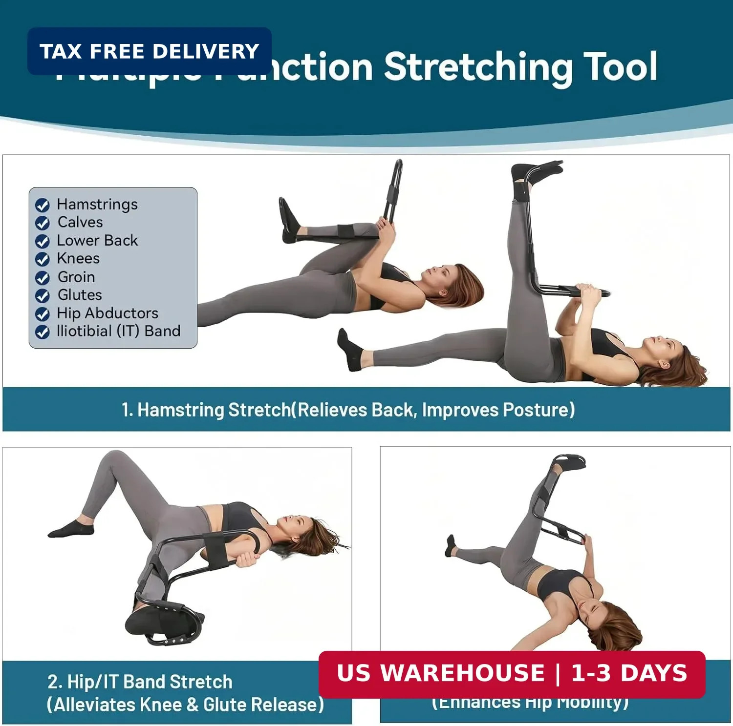 Hamstring Stretcher, Knee Extension Device, Lower Back, Hip & Calf Stretching