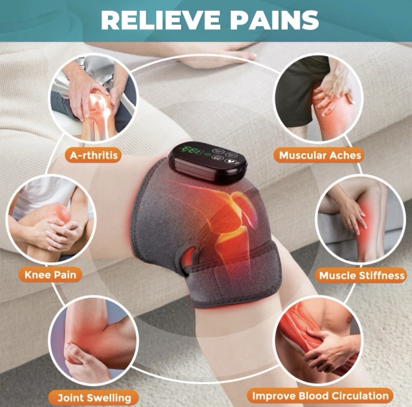3-in-1 Cordless Knee Heat W/ Red & Near Infrared Light Therapy Shoulder Elbow