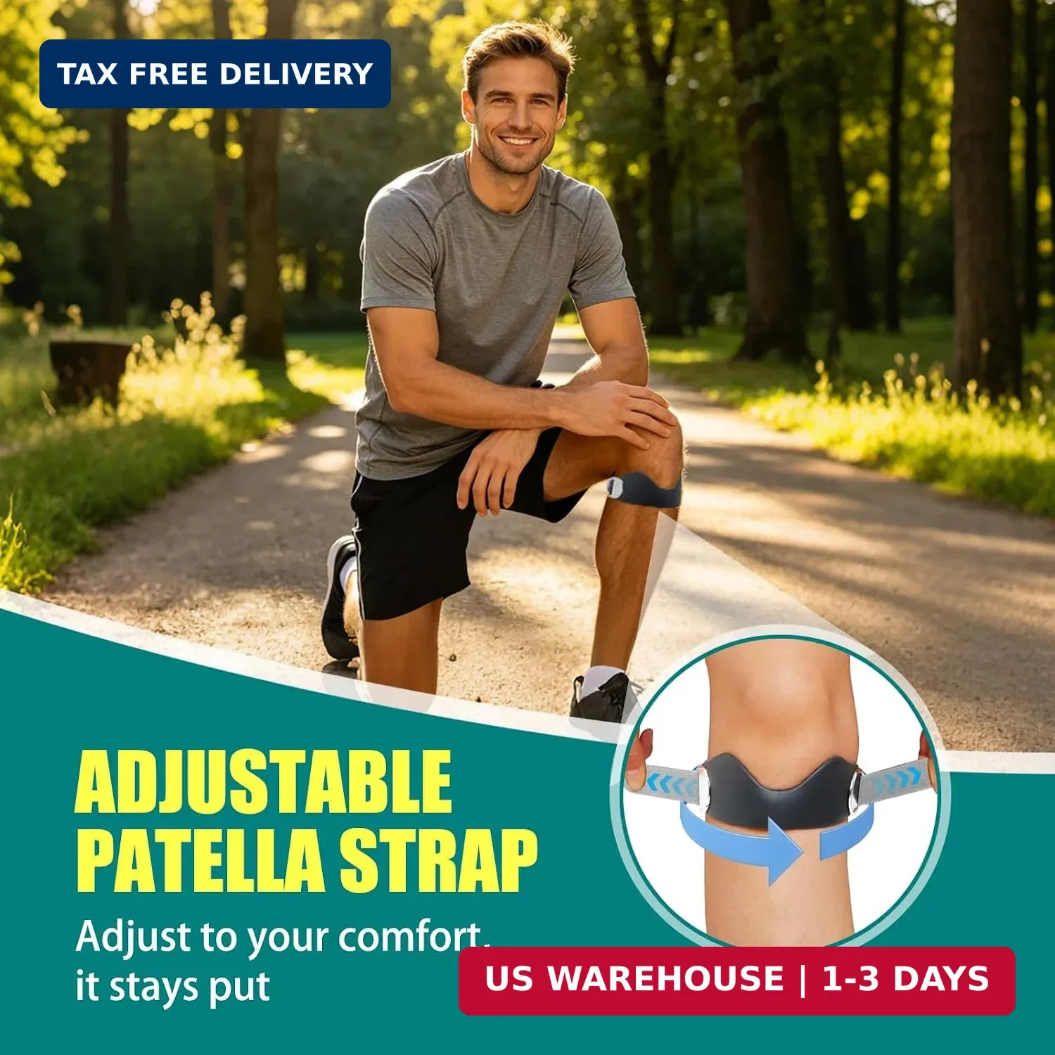 Patellar Tendon Support Strap 2 PCS, Adjustable Non-Slip Patella Band Stabilizer