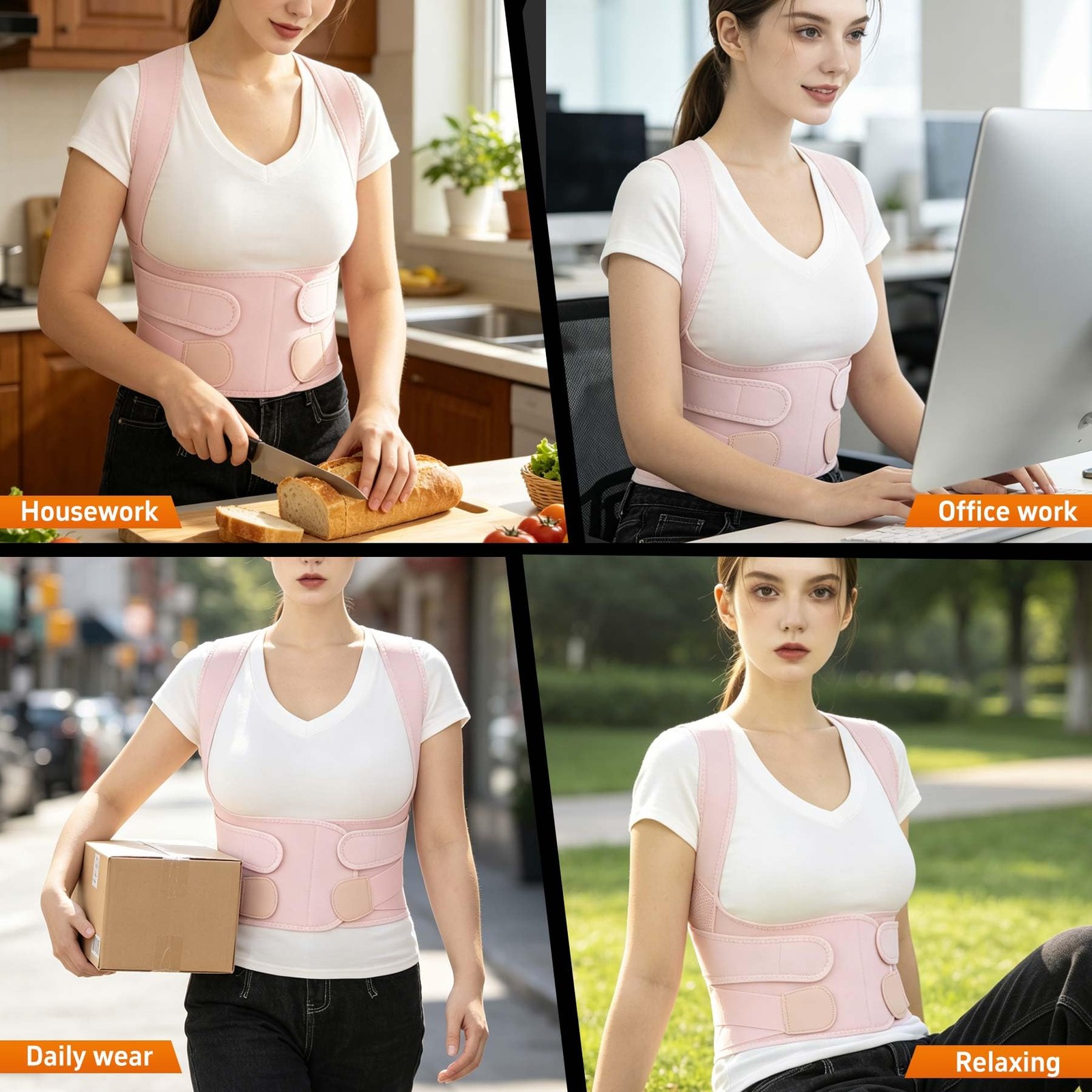 QFE Posture Corrector for Women and Men Back Brace XX-Large, Pink