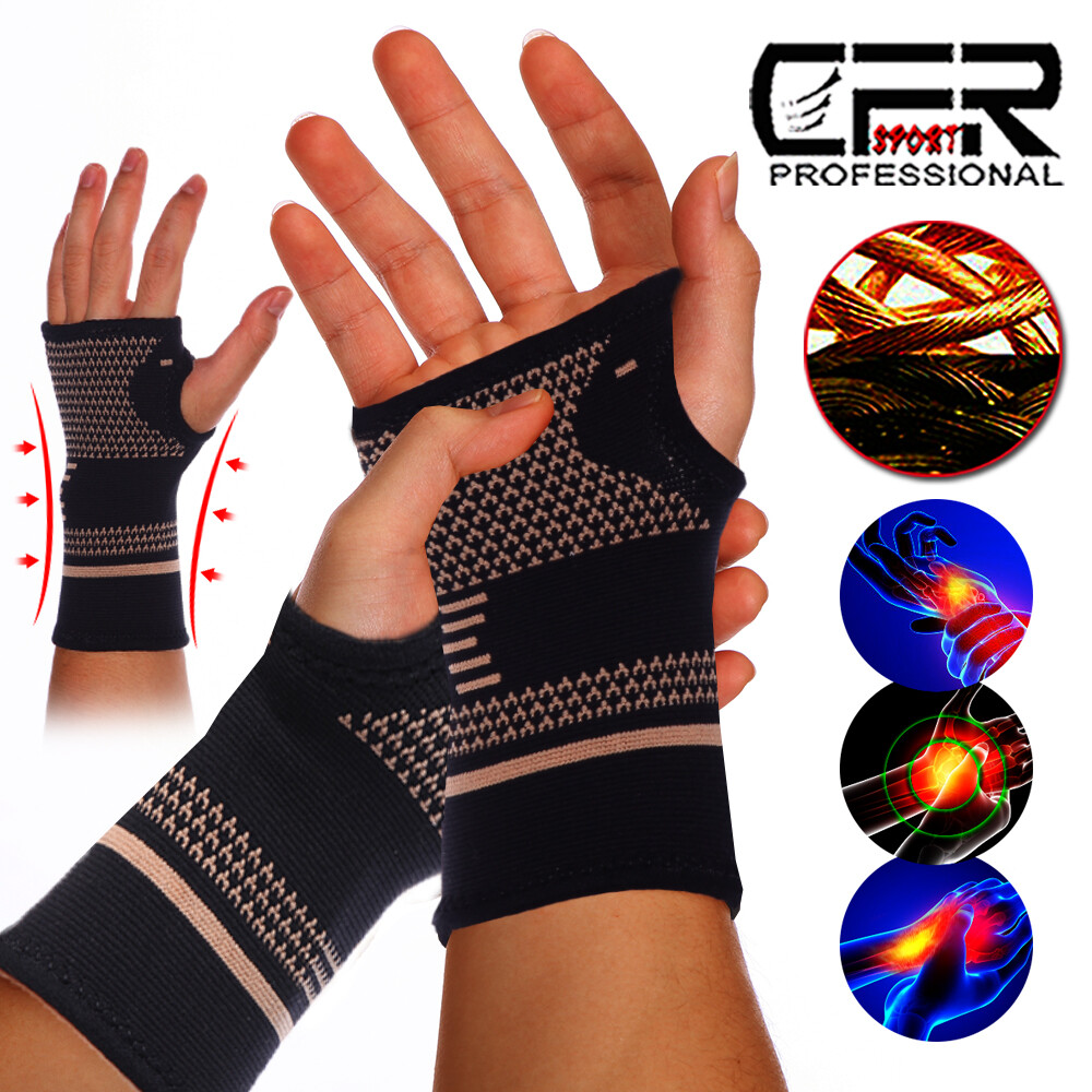 Copper Wrist Support Brace Gym Compression Sleeve Arthritis Carpal Tunnel Hand C