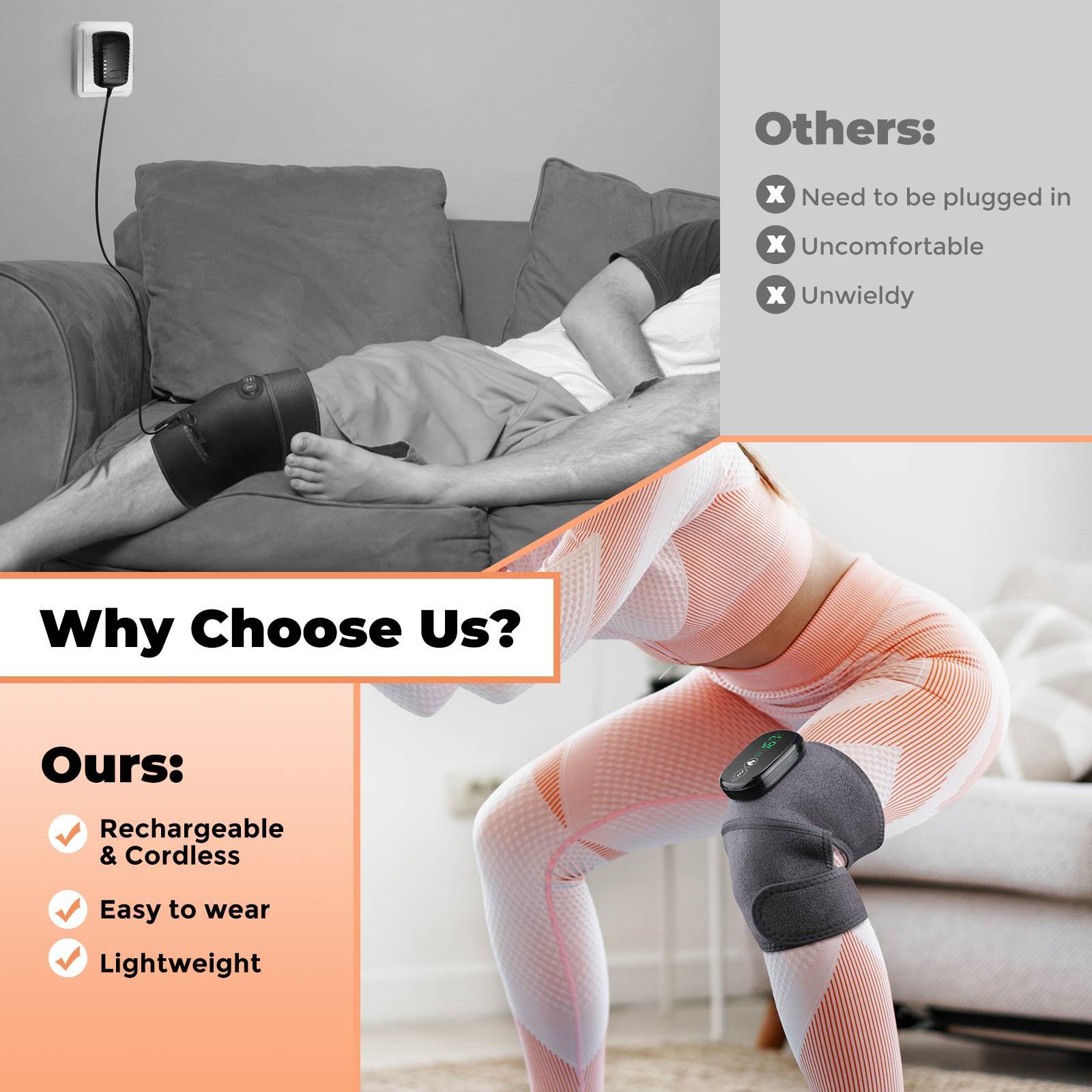 Electric Heating Vibration Knee Joint Pad Brace Massage Therapy Legs Massager