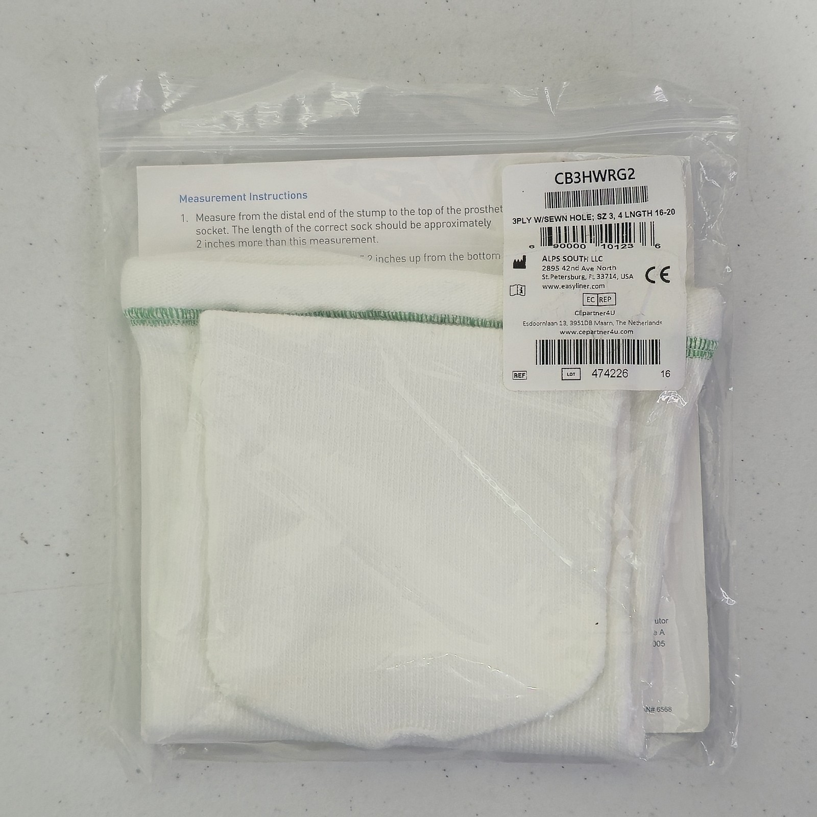 Cool Blue 3 Ply Prosthetic Sock Size 3, 4 Length 16-20 (4 Available) BRAND NEW