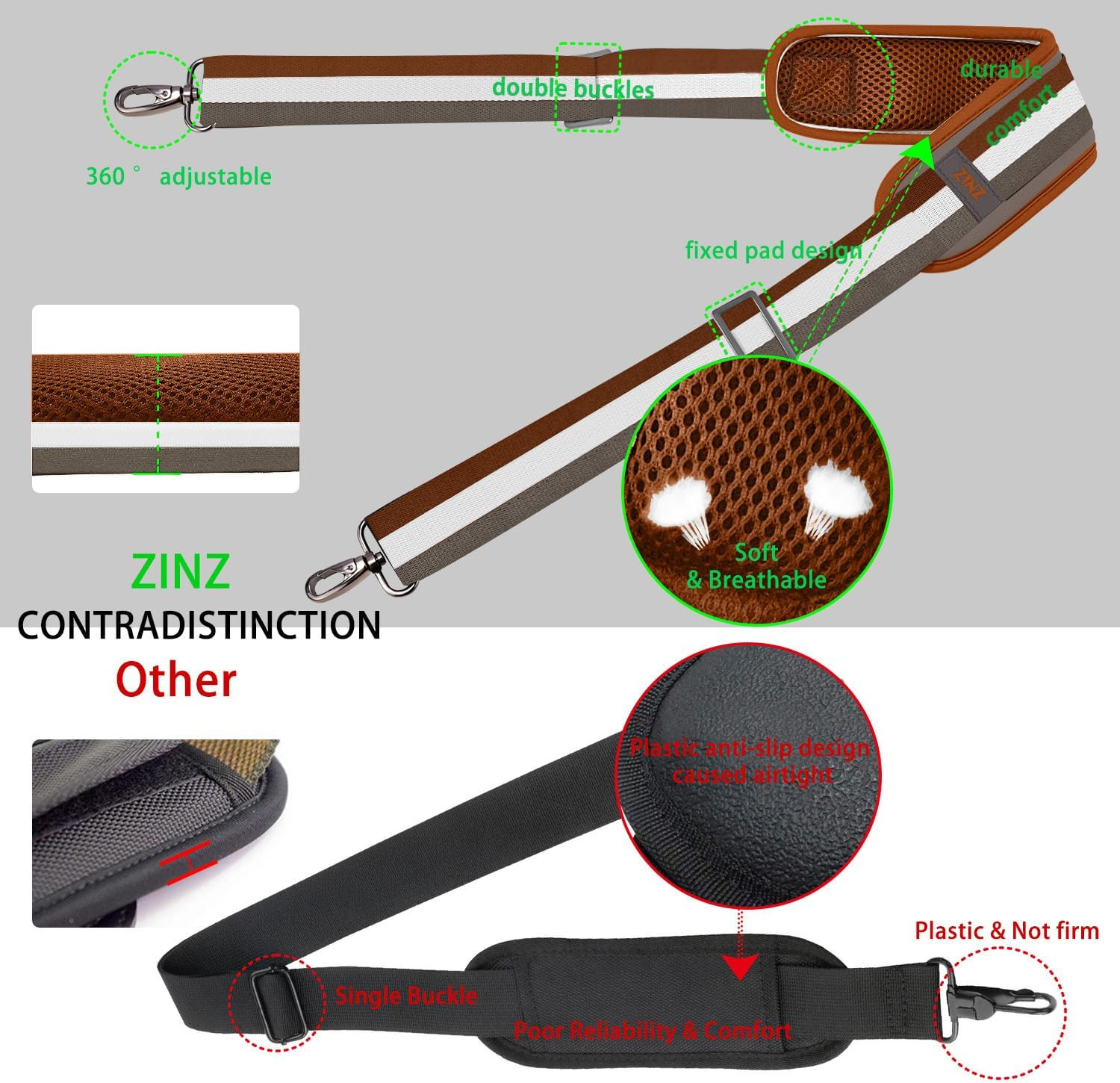 79 inch Shoulder Strap, Extra-thick Fixed Cushion Pad and Dual Clasps Universal
