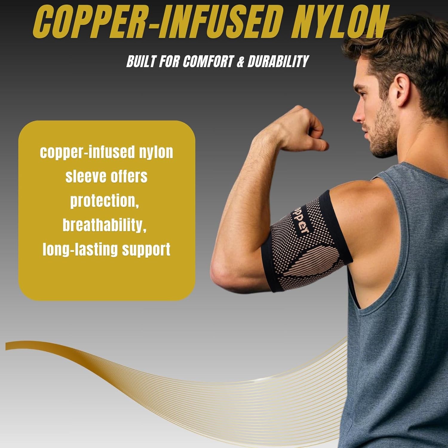 Copper Compression Arm Sleeve Bicep Brace Support for Weightlifting (78 chars)