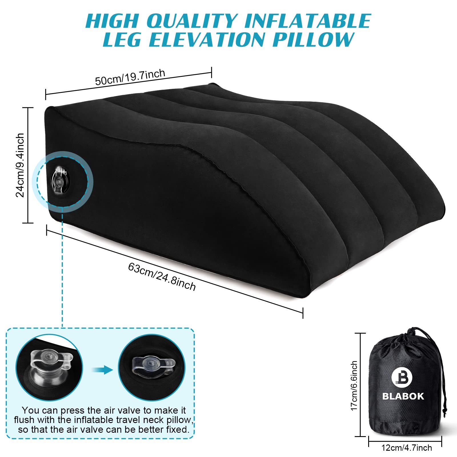 Wedge Pillow for Sleeping – Inflatable Leg Elevation Medium, Black