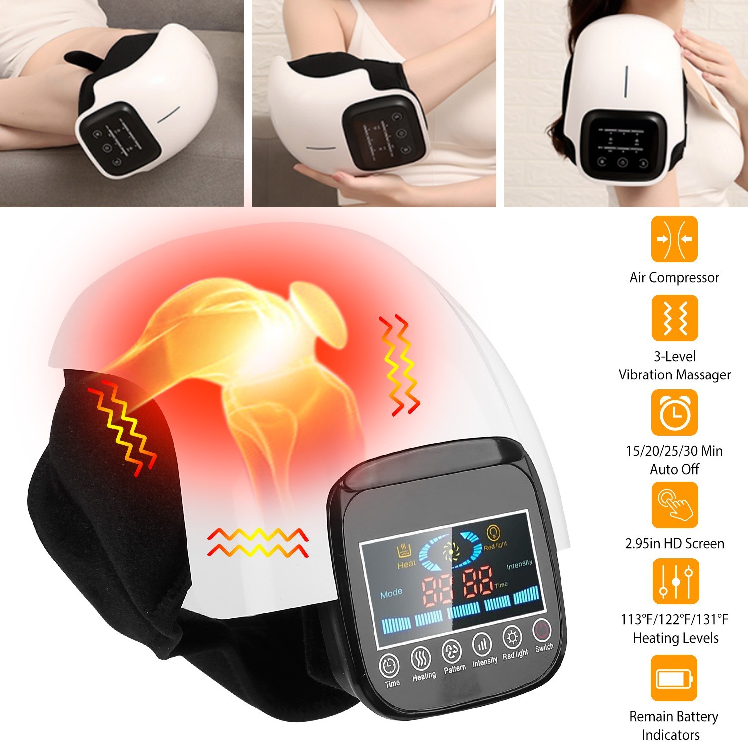Knee Massager Heated Vibration Therapy W/ LED