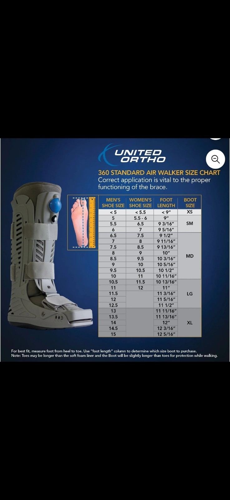 United Ortho 360 Air Walker Standard Fracture Boot Medium Grey Left/Right #16105