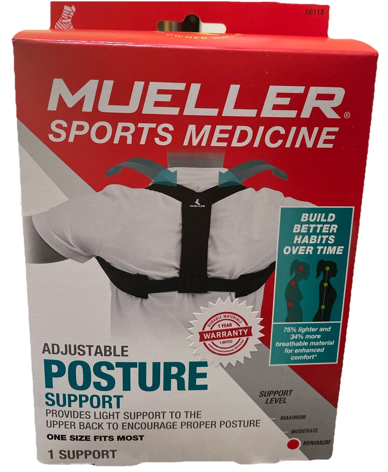 Mueller Sports Medicine Adjustable Posture Corrector Support One Size Black