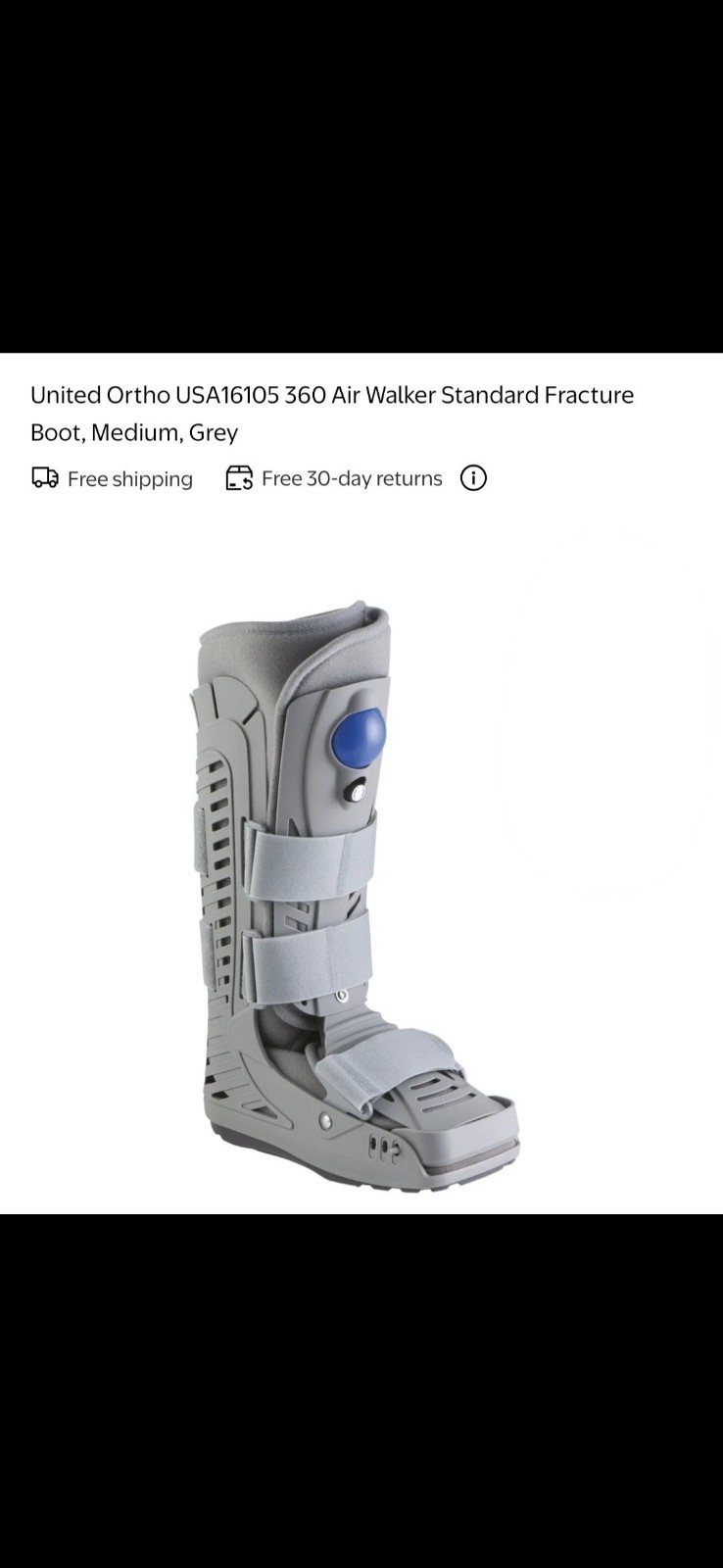 United Ortho 360 Air Walker Standard Fracture Boot Medium Grey Left/Right #16105
