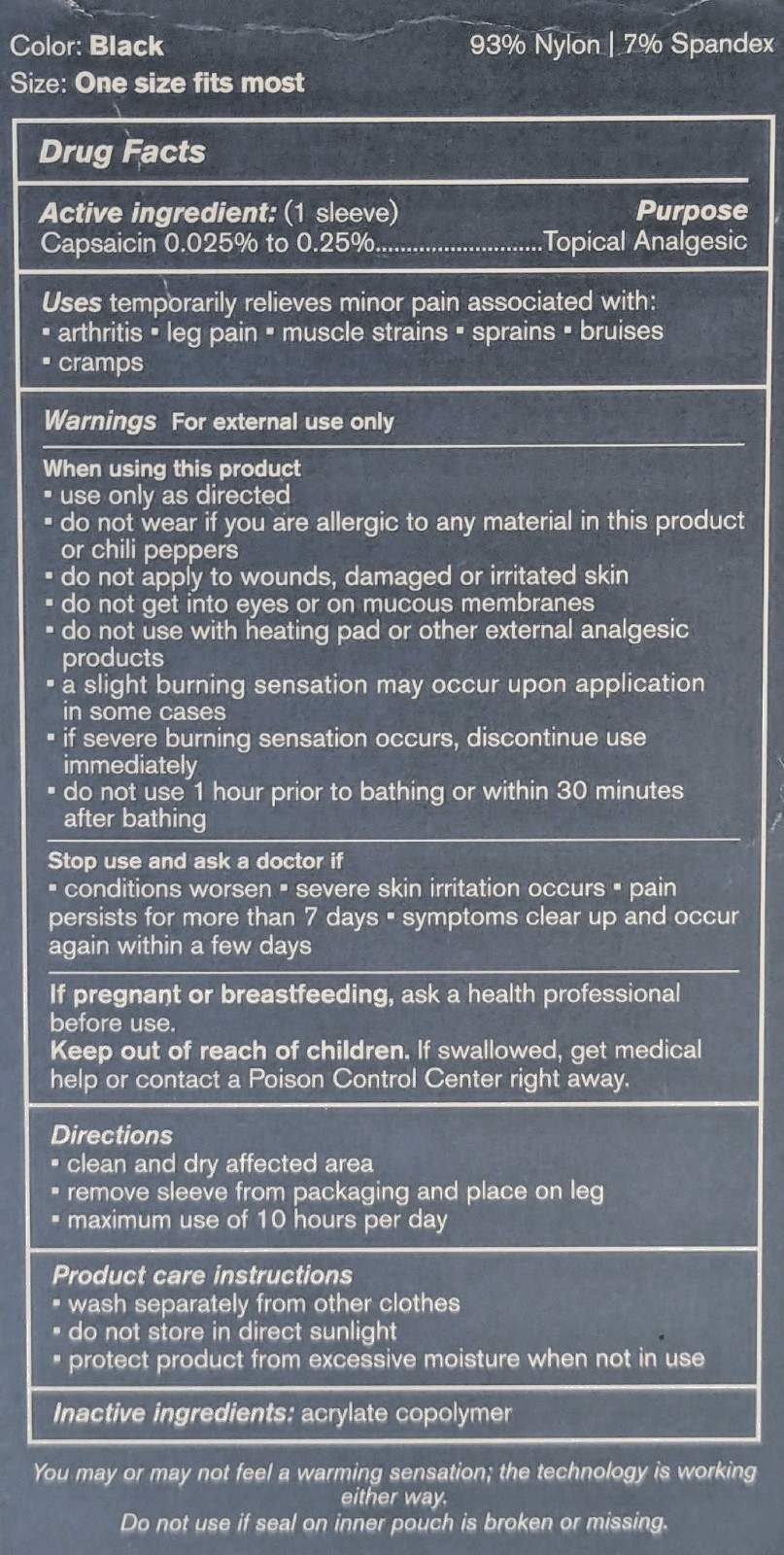 NUFABRX Medicine Infused Pain Relieving Knee/Leg Compression One Size Fits Most