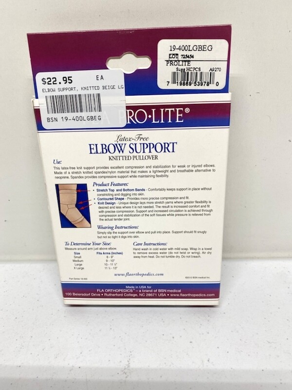 New FLA Large Pro Lite Elbow Support Latex-Free Beige Knitted Pullover Large