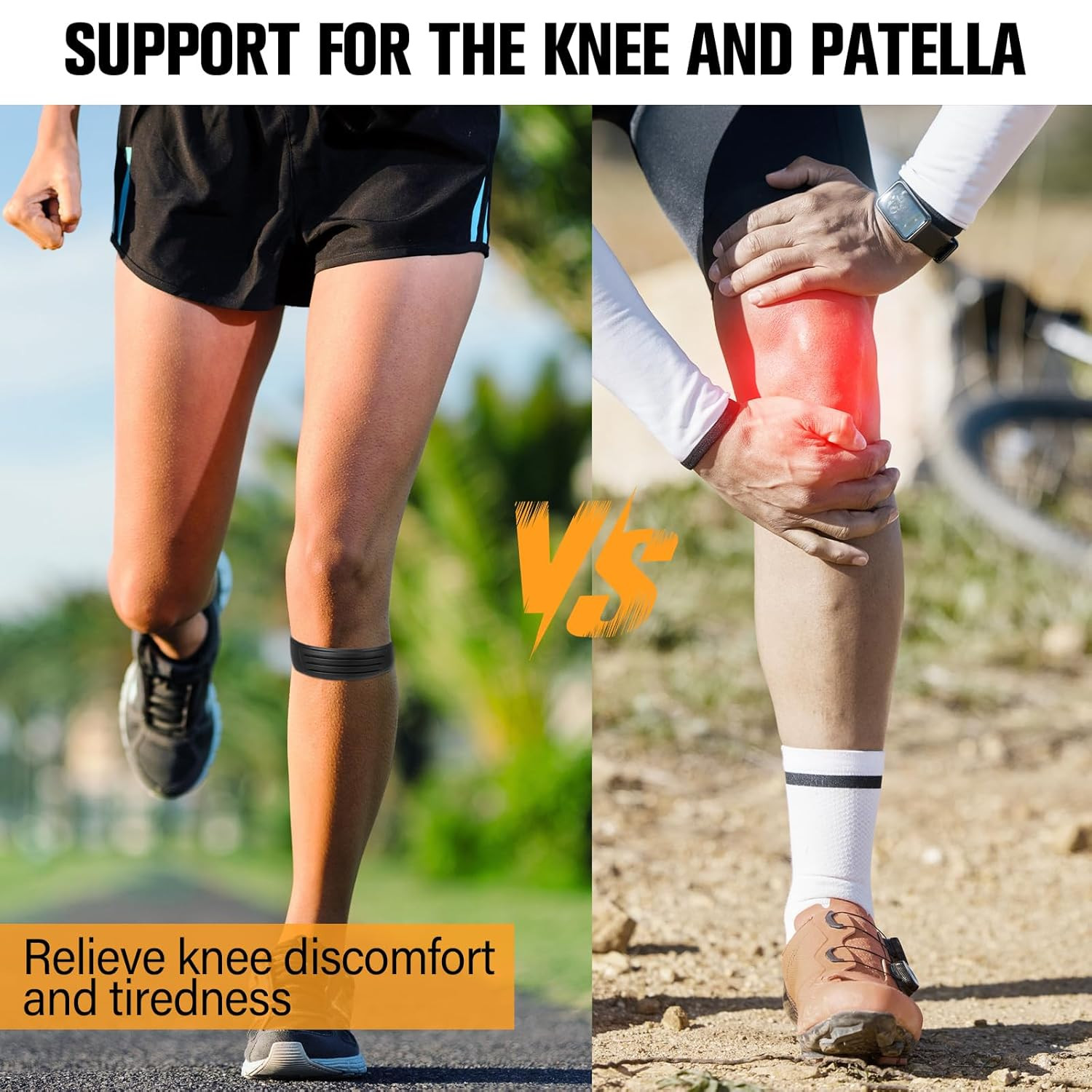 2 Pcs Patella Band Knee Strap Black Patellar Tendon Support Strap with Travel…