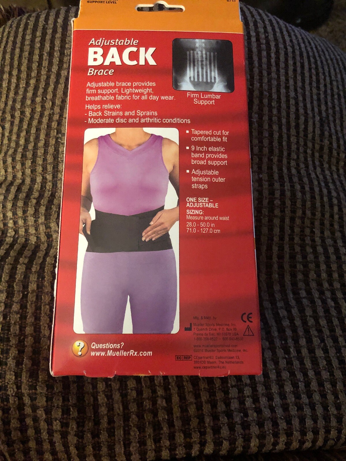 Mueller 6711 Adjustable Back Brace, Black, One Size