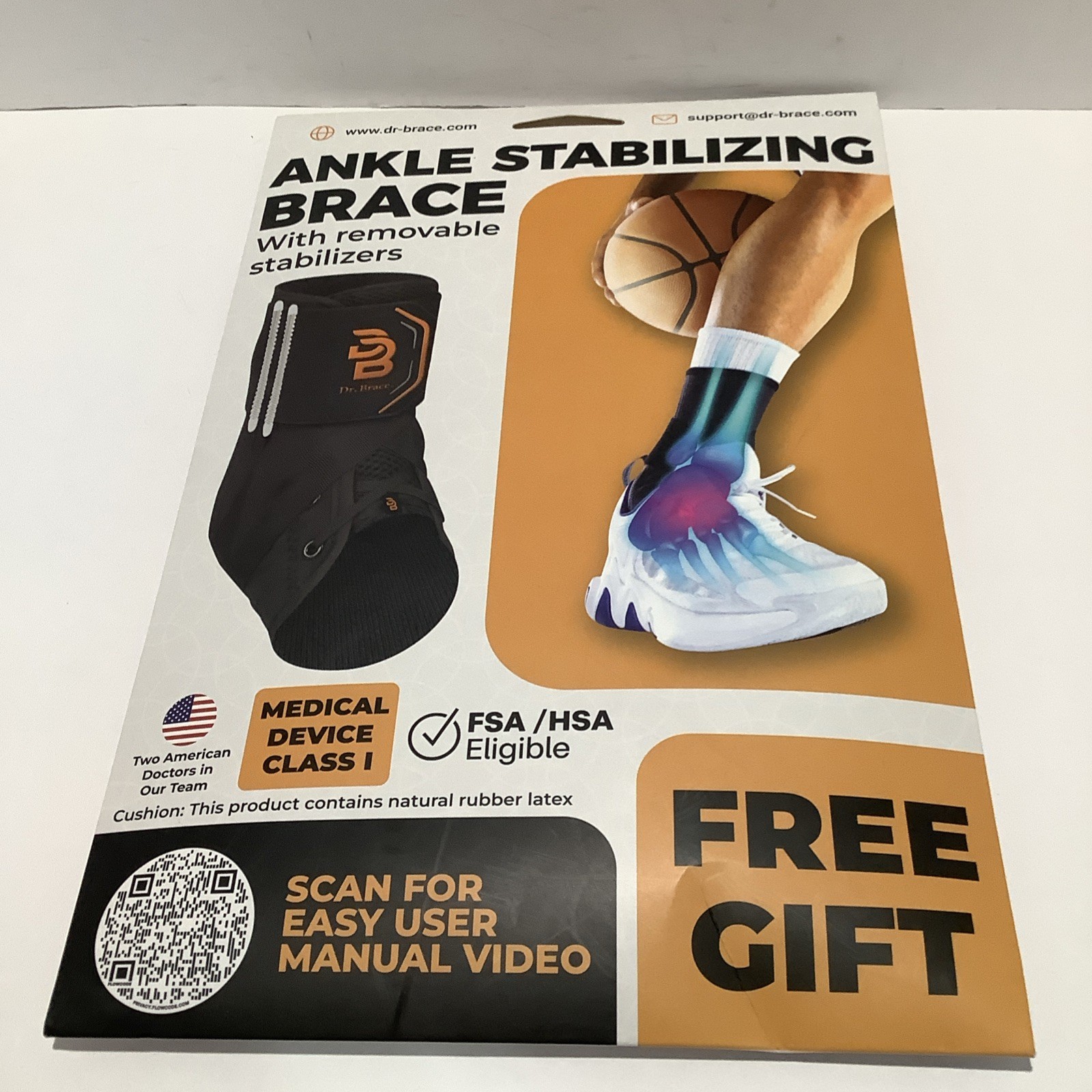 Dr Brace Ankle Stabilizing Brace W/removable Stabilizers Sz. L Black, New Sealed