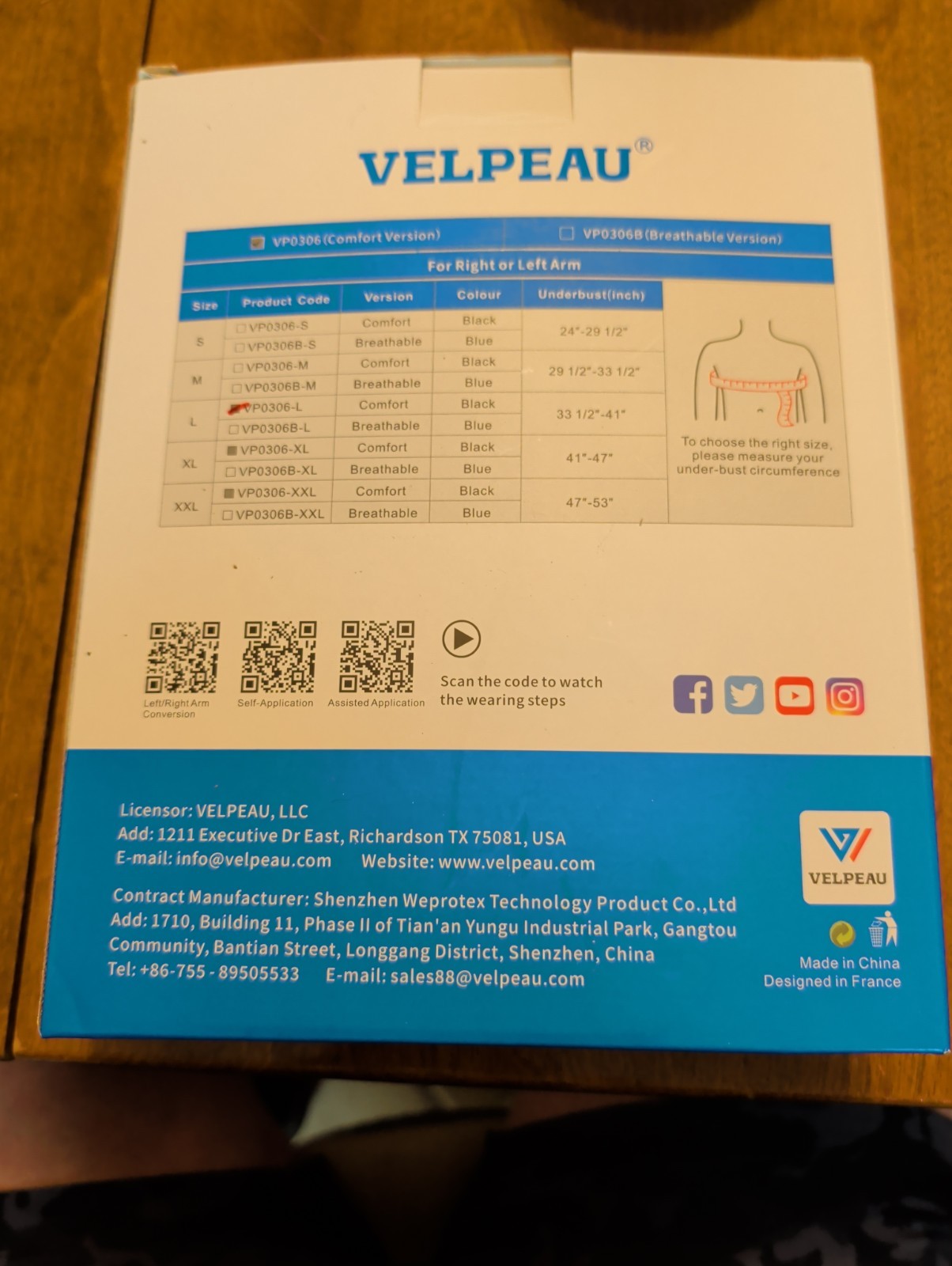 VELPEAU Arm Sling VP0306 Comfort Version Large Black Adjustable Immobilization