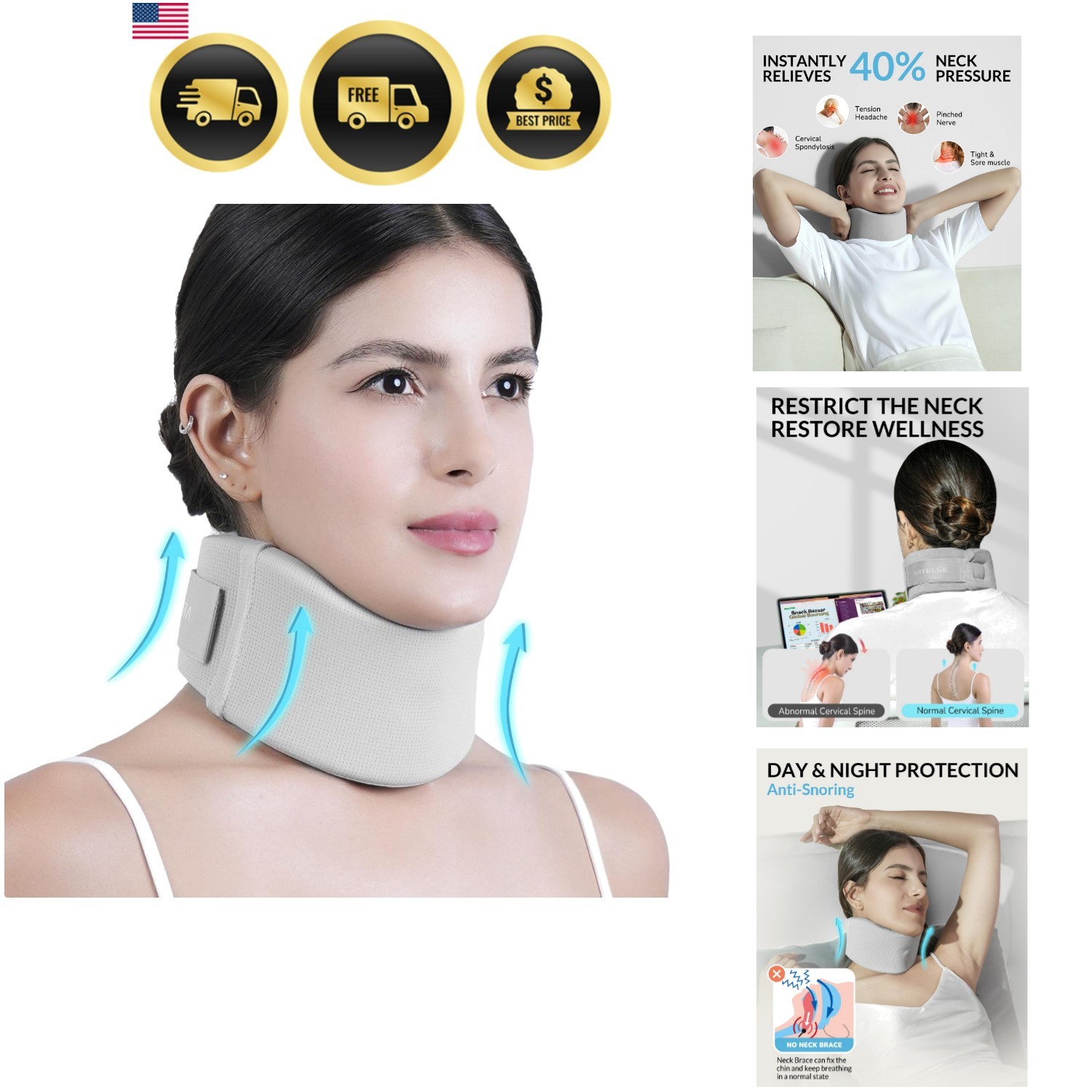 Adjustable Ice Silk Neck Brace – Ergonomic Support for Posture & Snoring Relief