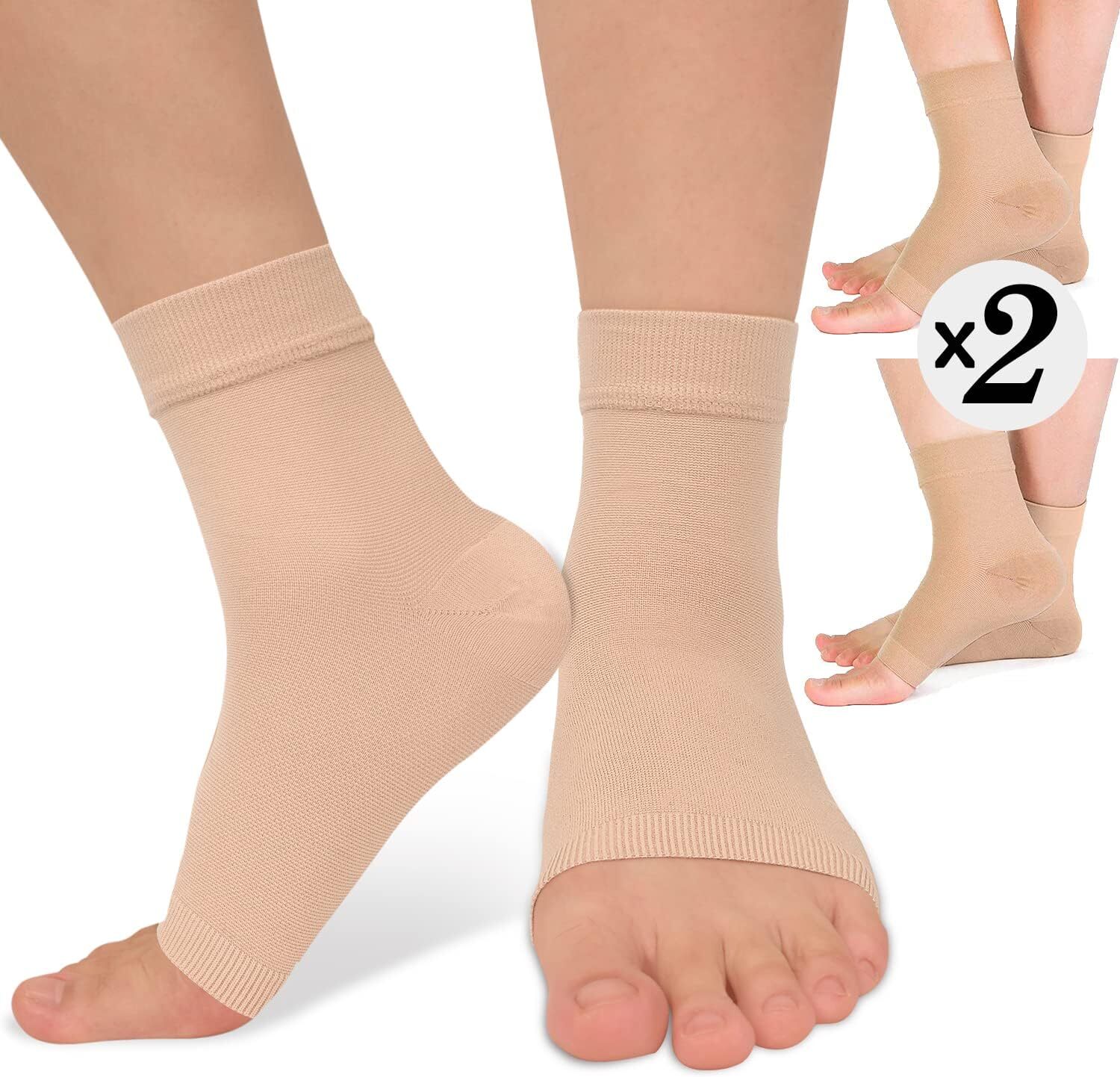 ACTINPUT 2 Pack Ankle Brace Compression Sleeve 8-15 mmHg Open Toe Сompression So