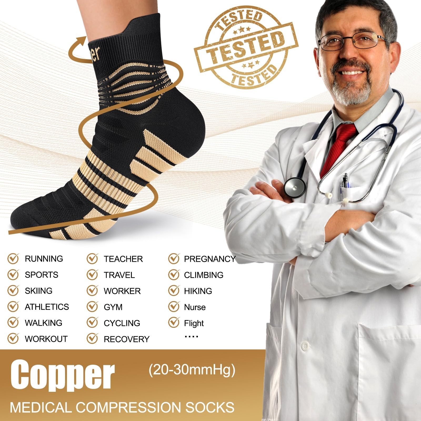 Compression Socks 20-30 mmHg for Men & Women | Copper Infused, Pain Relief, Trav