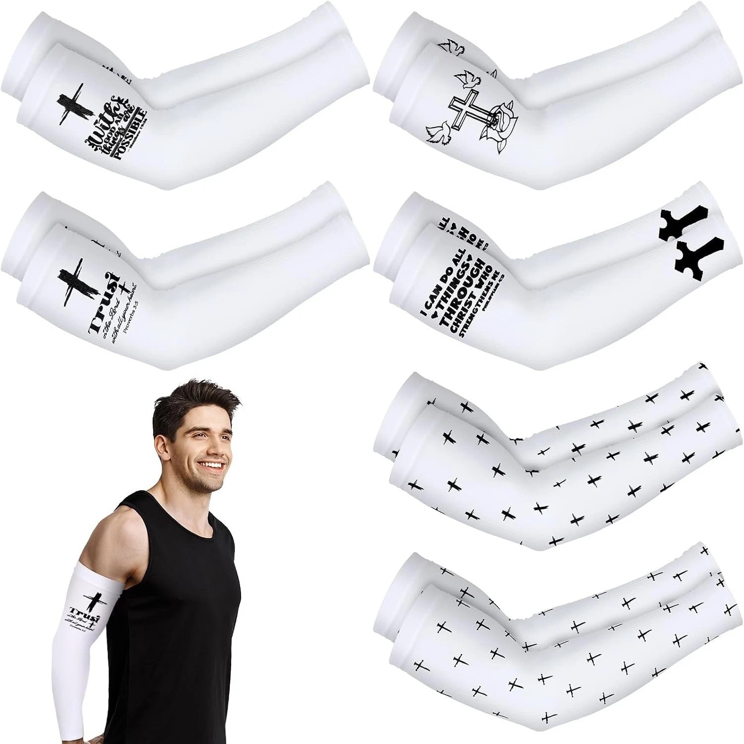 Breathable Christian Arm Sleeves – 6 Pack UV Protection for Active Lifestyle