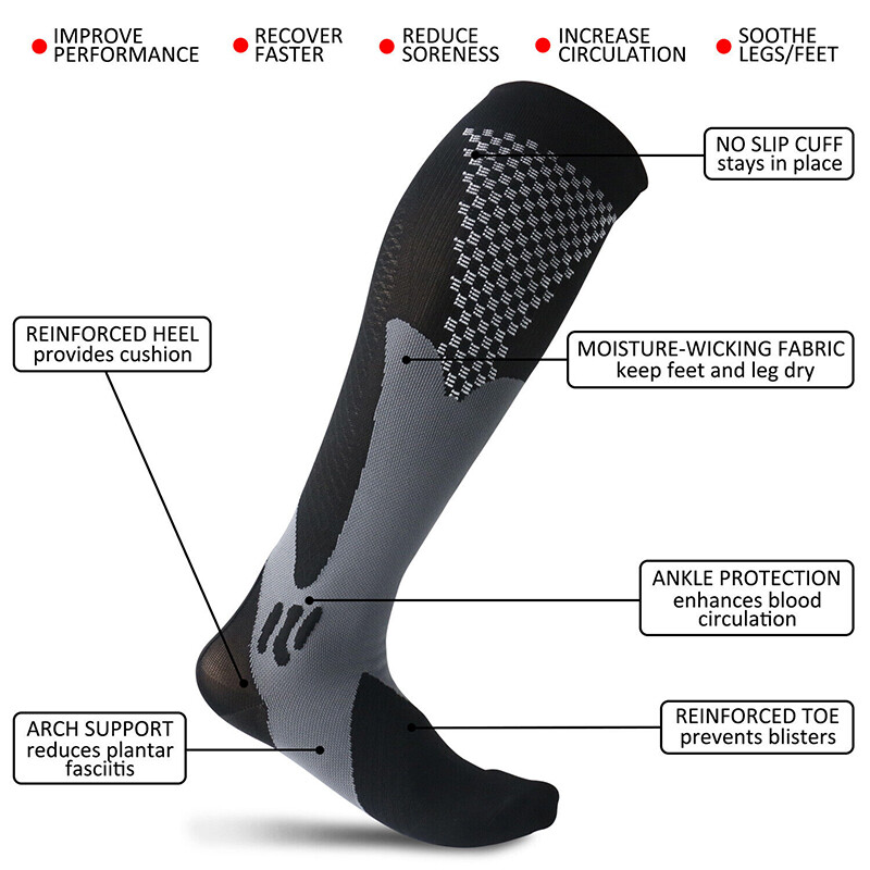 Women Mens Knee High Compression Socks 20-30mmHG Stockings Support Brace Sports