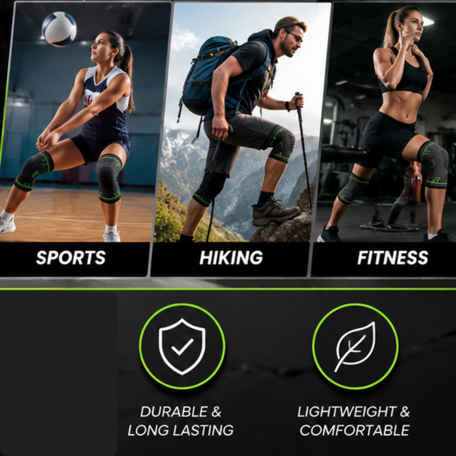 Knee Brace Compression Sleeve for 1 Pair Men Women Gym Fitness Hiking