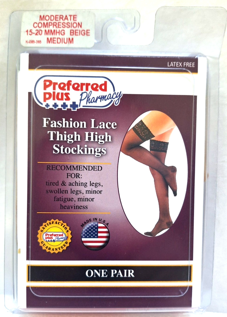Preferred Plus Lace Thigh High Stockings Women MedBeige Moderate Compression New