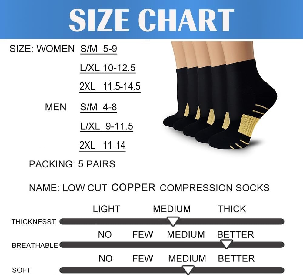 Compression Therapy Socks – 5 Pairs Copper Support for Athletes & Everyday Use