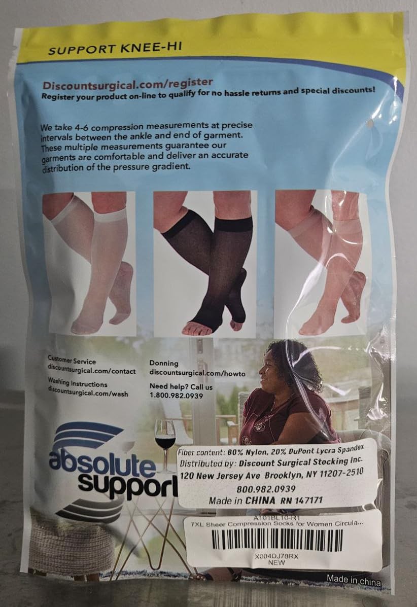 ABSOLUTE SUPPORT Womens Sheer Compression Socks 15~20 mmHg Knee High Large