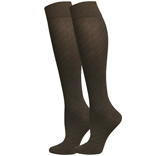 Two Pack NuVein Regular Strength 15-20mmHg Compression Travel Socks Brown Large