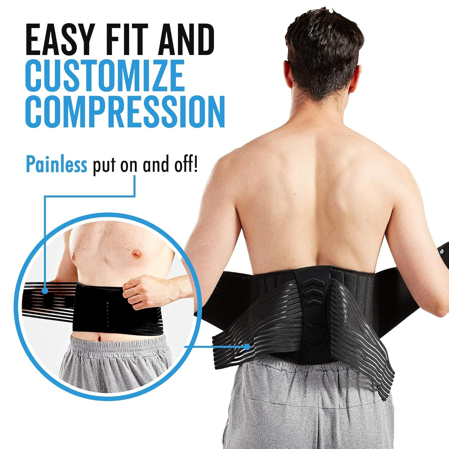 Custom Fit Lumbar Support Back Brace for Pain Relief – 28″ – 50″ Men’s & Women’s