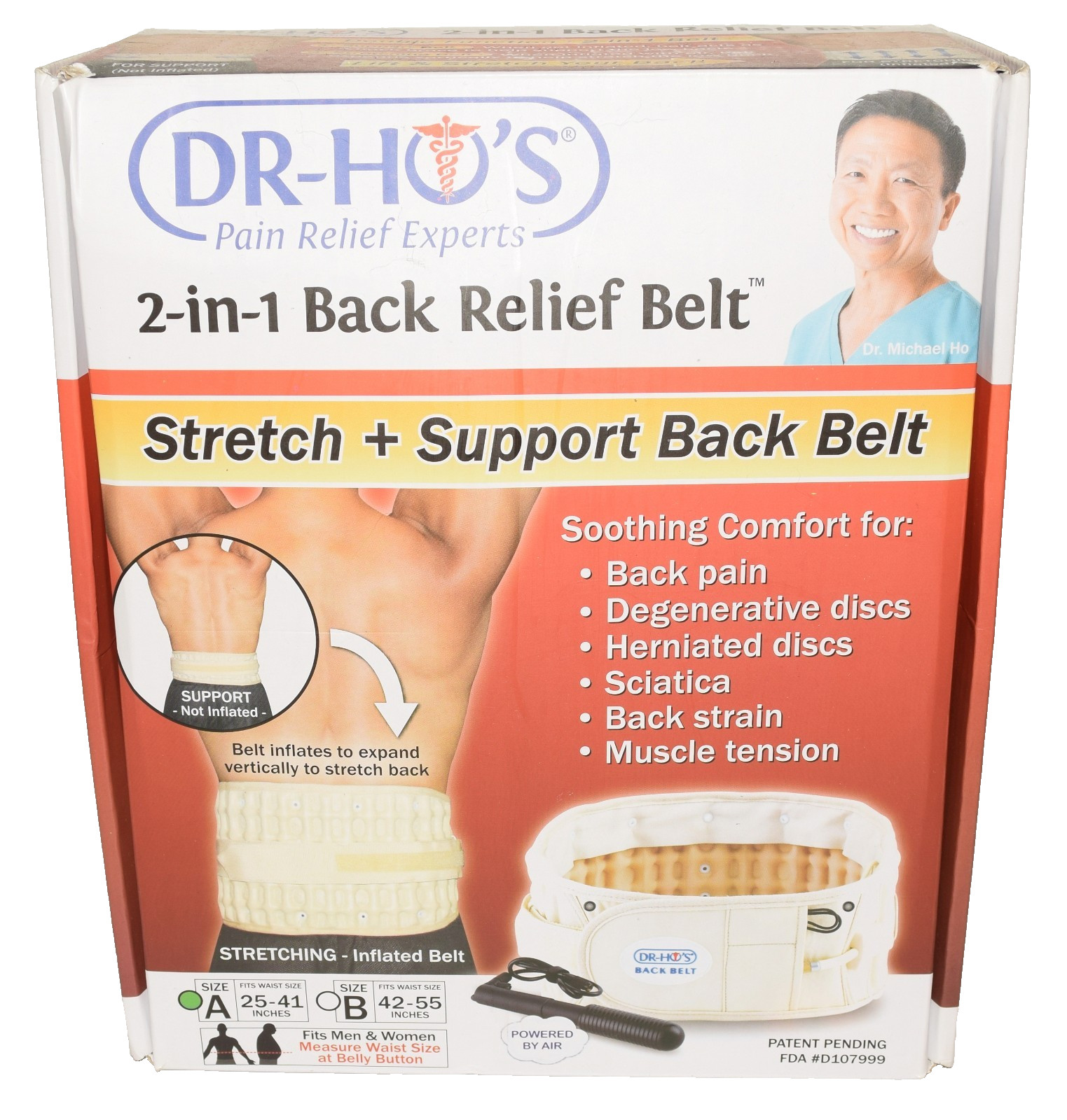 DR-HO’S 2-in-1 Back Relief Belt Lower Back Pain Size: A 25-41 inch New Open Box