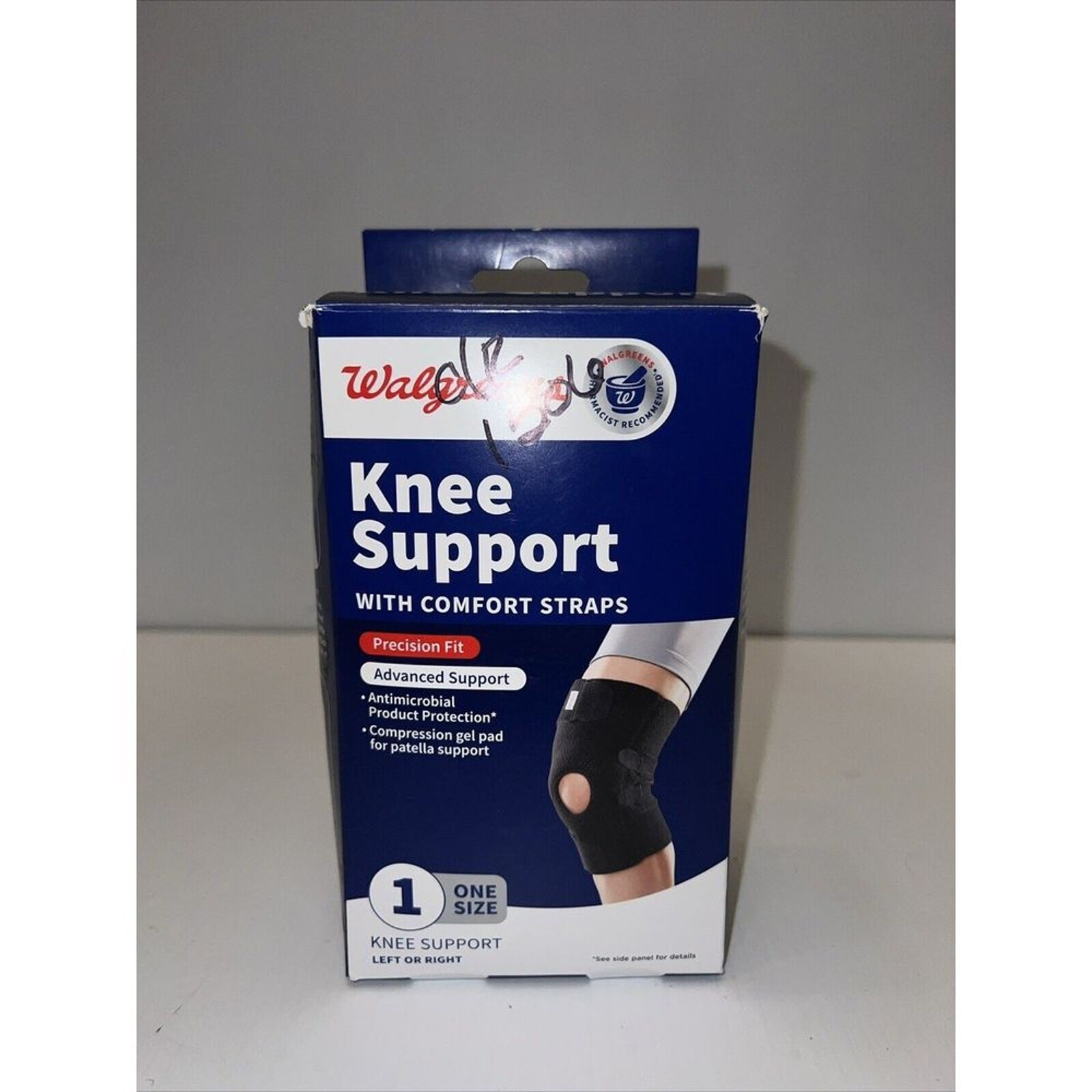 Knee Support with Comfort Straps One Size Black Left or Right Gel Pad Support