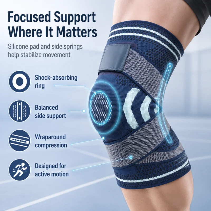Knee Support for Sports Non-slip Silicone Safe Shock Absorption Breathable