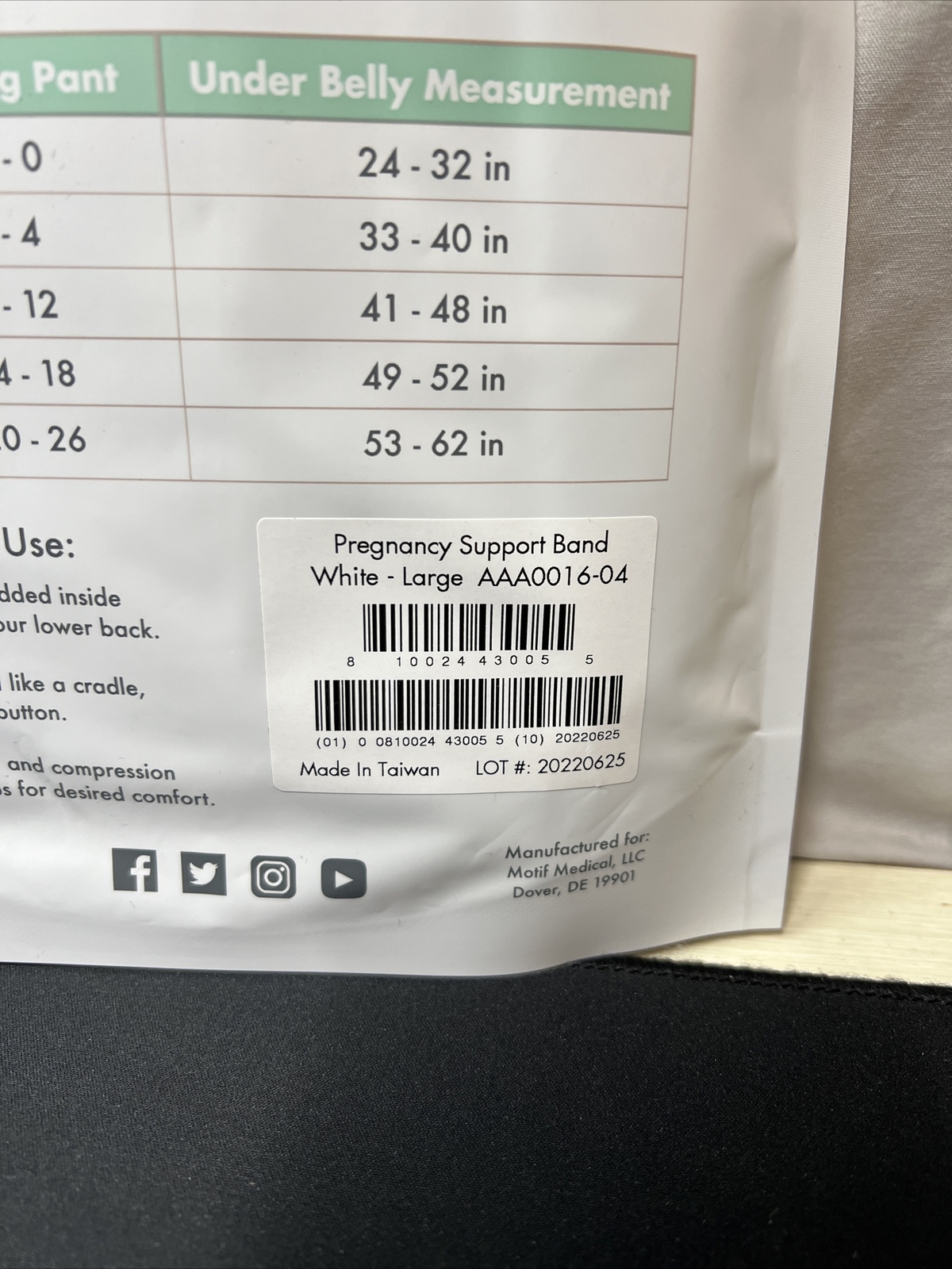 NEW Motif Medical Maternity Pregnancy Support Band – Size Large – White