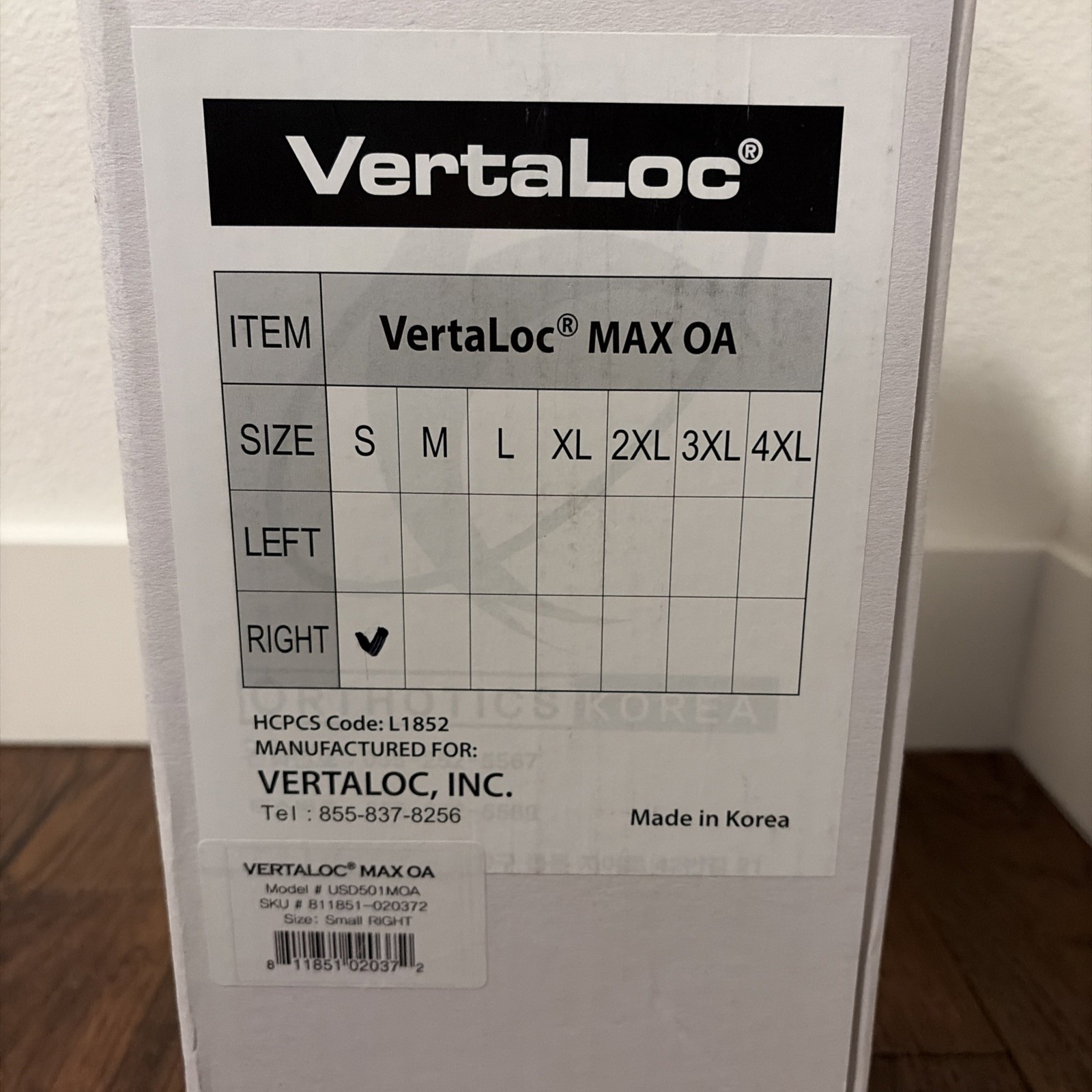 Vertaloc Max OA Knee Brace Support RIGHT Size SMALL Black BRAND NEW