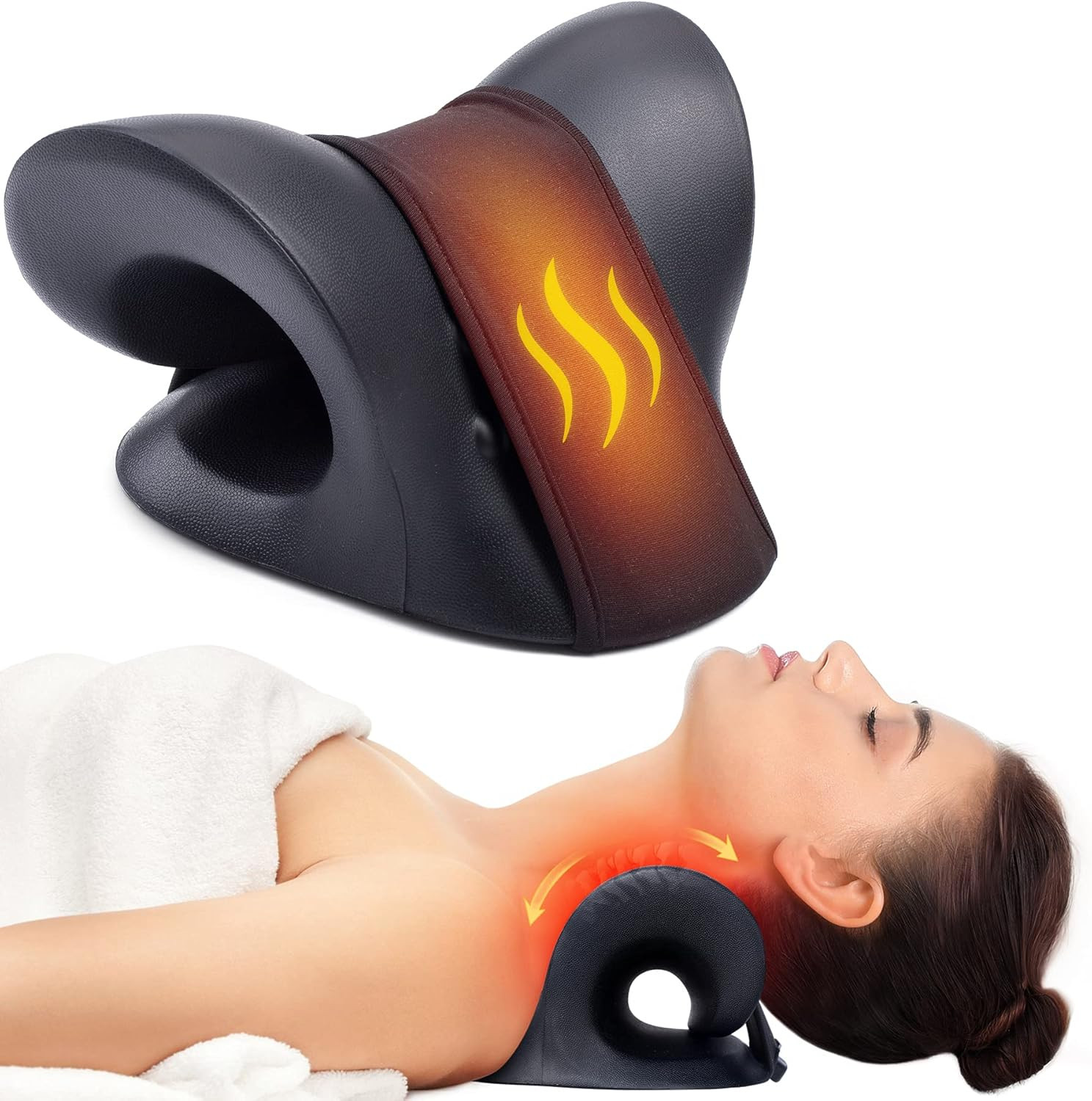 Neck Stretcher for Neck Pain Relief, Heated Cervical Traction Device Pillow w…