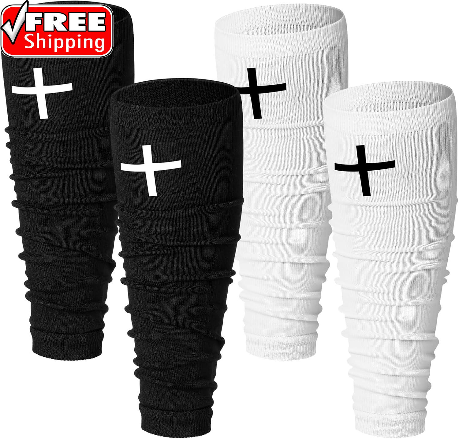 2 Pairs Faith Cross Football Leg Sleeves Scrunch Sports Compression Calf Sleeve
