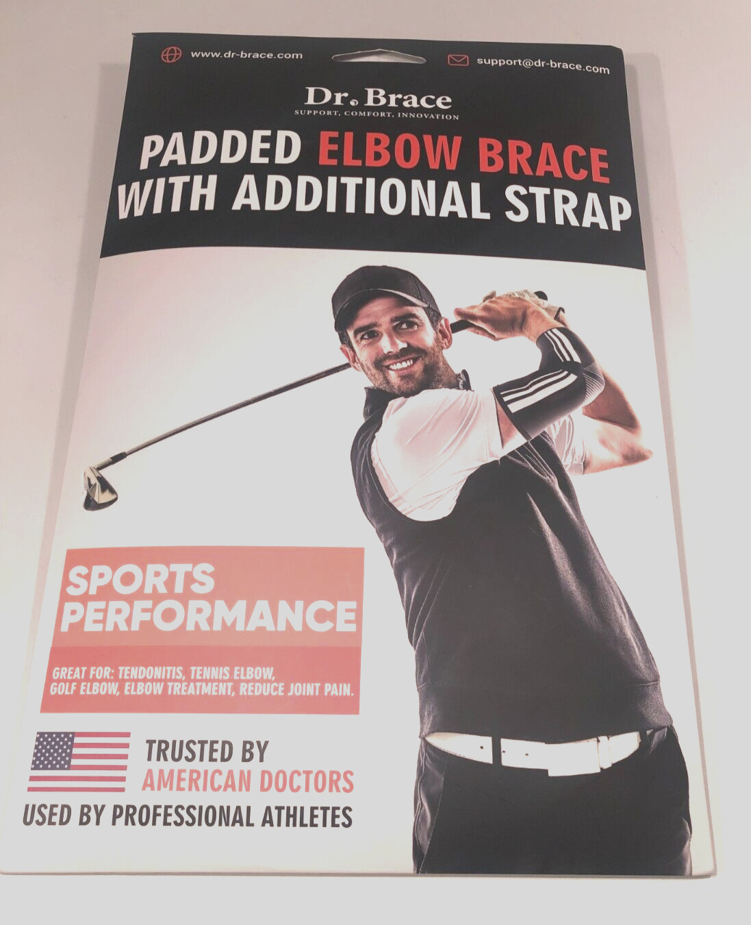 New Dr. Brace Padded Elbow Brace With Additional Strap Tennis Golf Size Medium